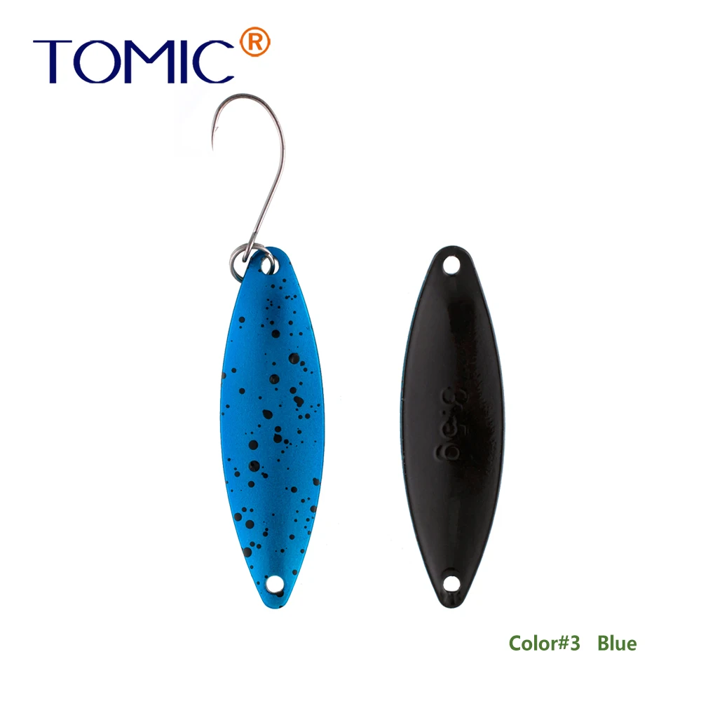 Tomic 1 шт. 1,6 г 2,7 г 3,5 г микро узкие латунные металлические ложки УФ сверкающие цвета окунь форель области один крючок рыболовные приманки Pesca - Цвет: blue
