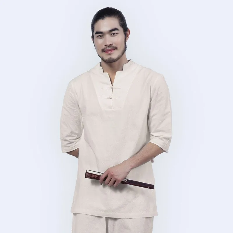 Vintage Chinese Meditation Cotton Linen Mens 2pcs Clothes Set Summer Breathable Tai Chi Tracksuit Casual Teaism Coordinates Suit