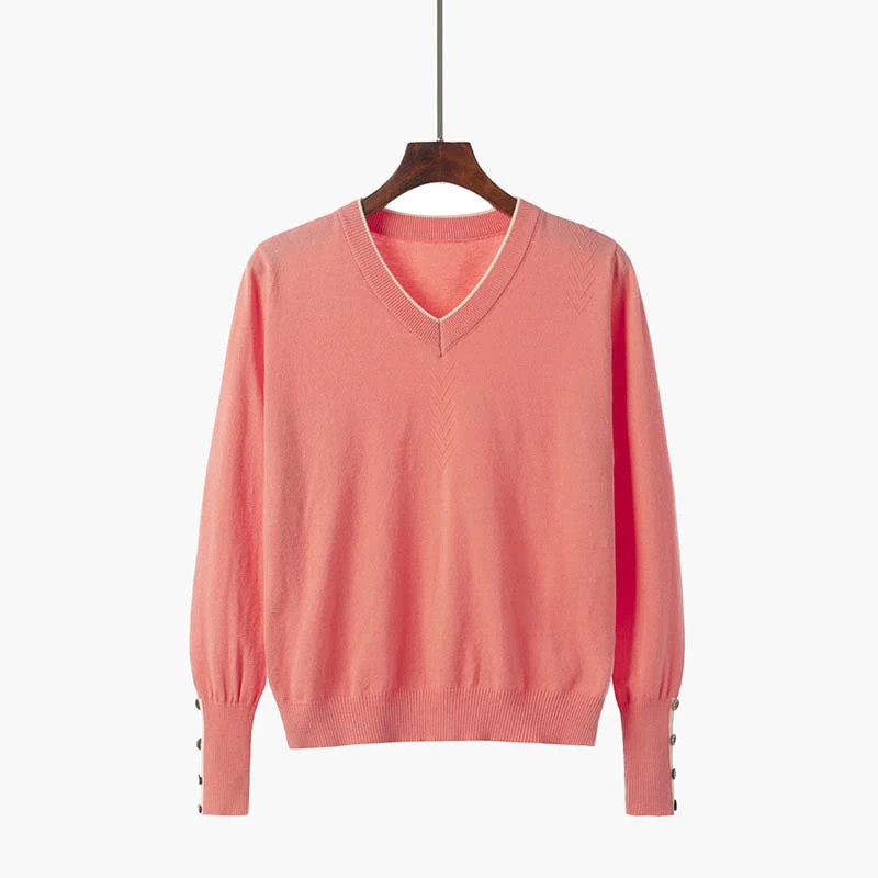 

Fannic 2020 Casual Fashion V-neck Solid Color Long Sleeve Knitted Pullover Sweater Women