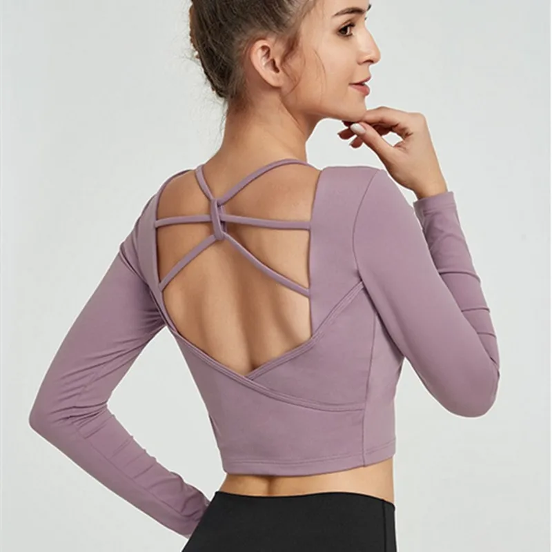 Новинка сексуальные топы для йоги на спине женский укороченный Топ с длинным