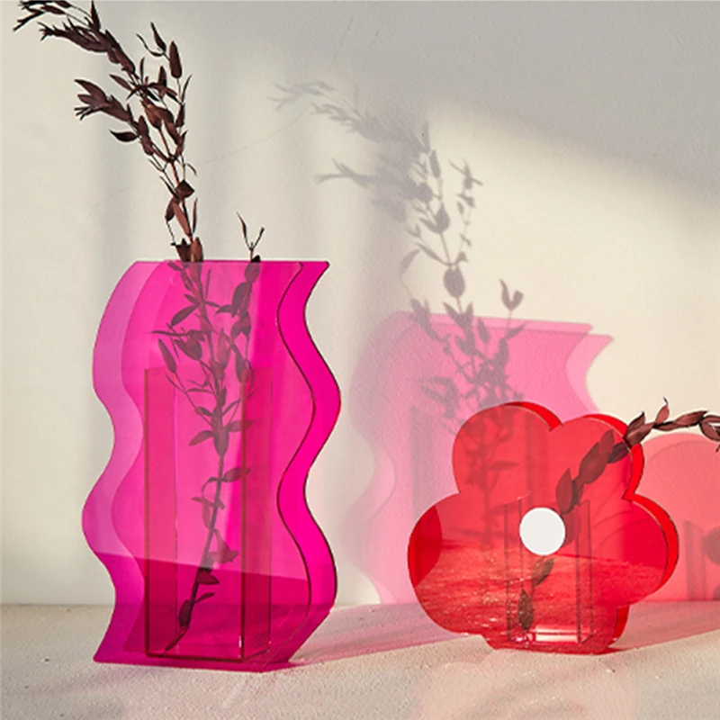 

Decorative vases modern acrylic flower brushes holder pots vase decoration home Nordic Flower Shape 3D Geometry Vase Basket
