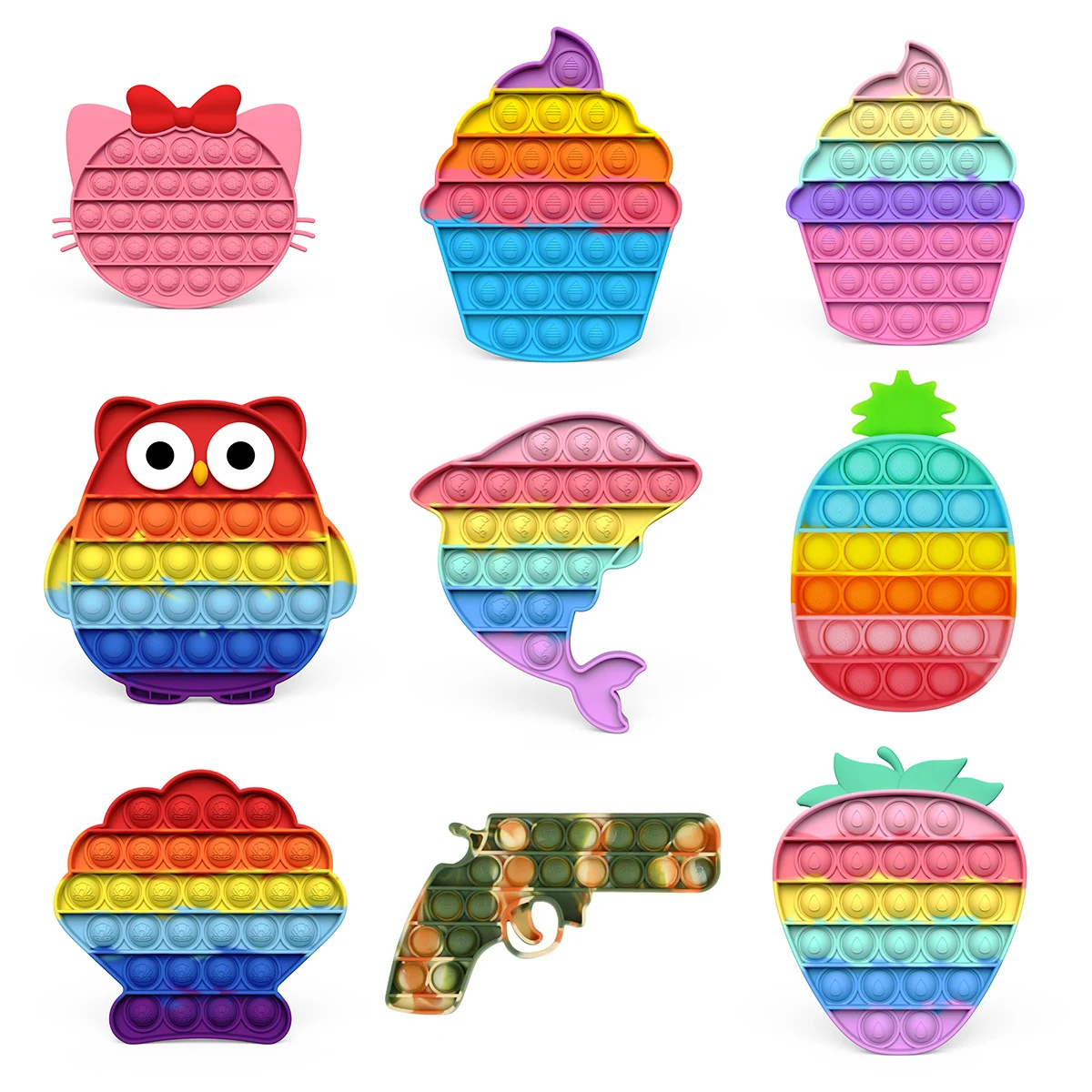 

2021 New Popit Push Bubble Fidget Toys Ice Cream Strawberry Butterfly Color Sensory Anti-Stress Relief Poppit Kids Kawaii Gifts