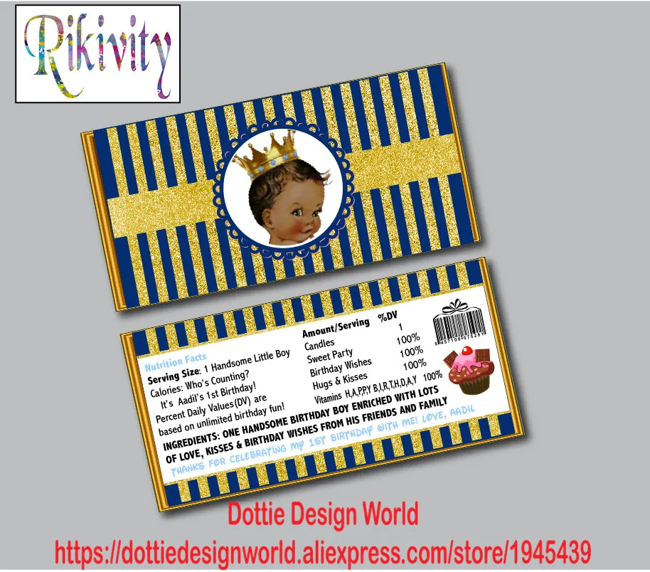 Королевский мальчик принц день рождения конфеты бар Hershey шоколад обертки