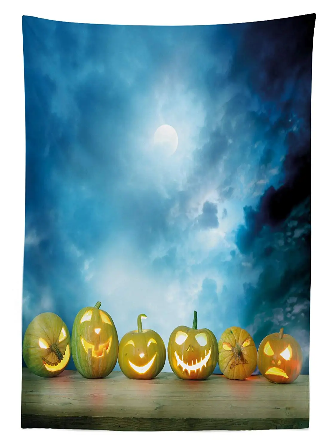 Хэллоуин уличная скатерть Жуткий тыквы на деревянном столе драматическая ночь