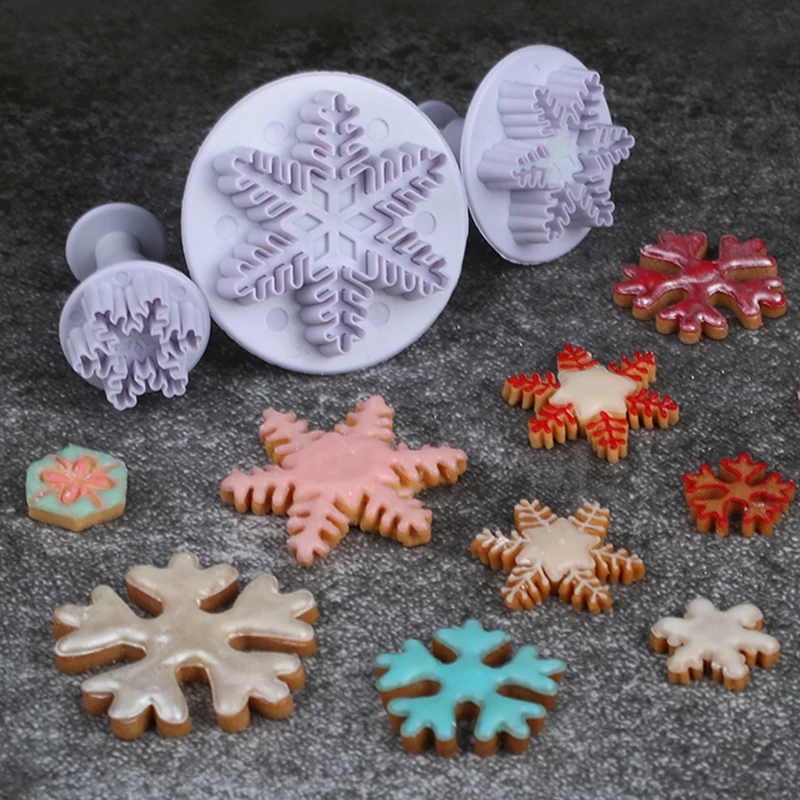 3 pcs Sugarcraft Cake Decorating Tools Fondant Plunger Cutters Tools Cookie Biscuit Cake Snowflake Mold Set Baking Accessories images - 6