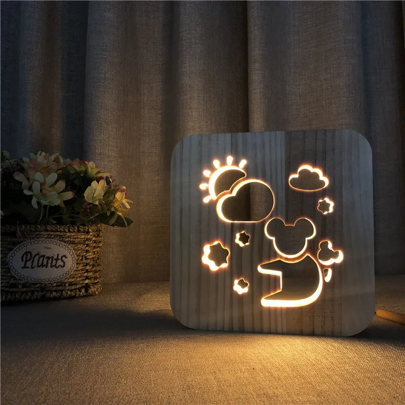 Koala Style Solid Wood Carved Wood Nightlight Nordic Style Desk Lamp Fairy Lights  Christmas Lights  Led Lights Decoration