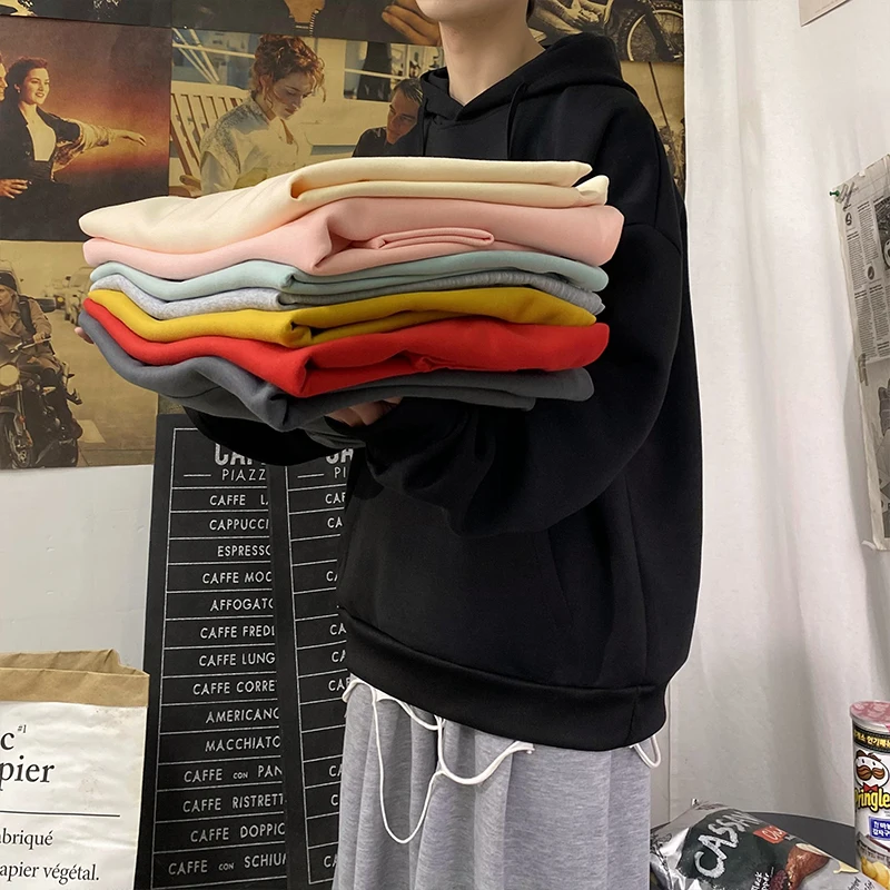 

Fashion Mens Casual Sweatshirts Harajuku Solid Color Men Oversized Hoodies 2020 Korean Woman Casual Loose Pullovers 5XL