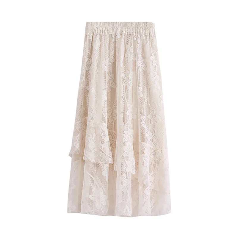 

INMAN Vintage Artsy 2020 Summer New Arrival Mid Length Elegant Lady Lace Skirt