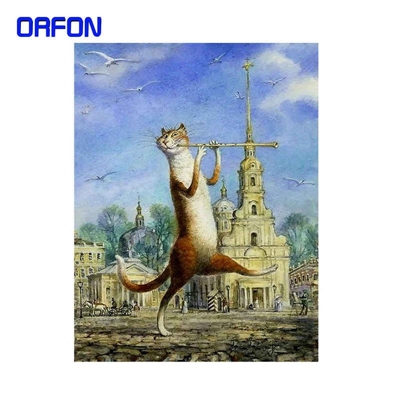 ORFON diy рамка ходячая кошка животные DIY картина по номерам ручная роспись Картина