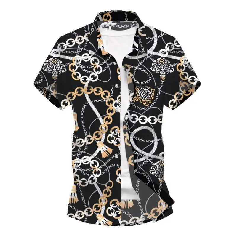 Мужская рубашка Летняя стильная пляжная гавайская с принтом пальмы мужская