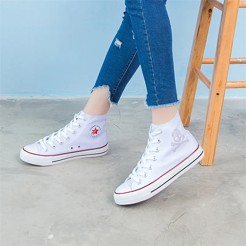

High-top canvas shoes, lace-up casual shoes, rubber shoes, breathable, rhinestone shoes, flat bottomt