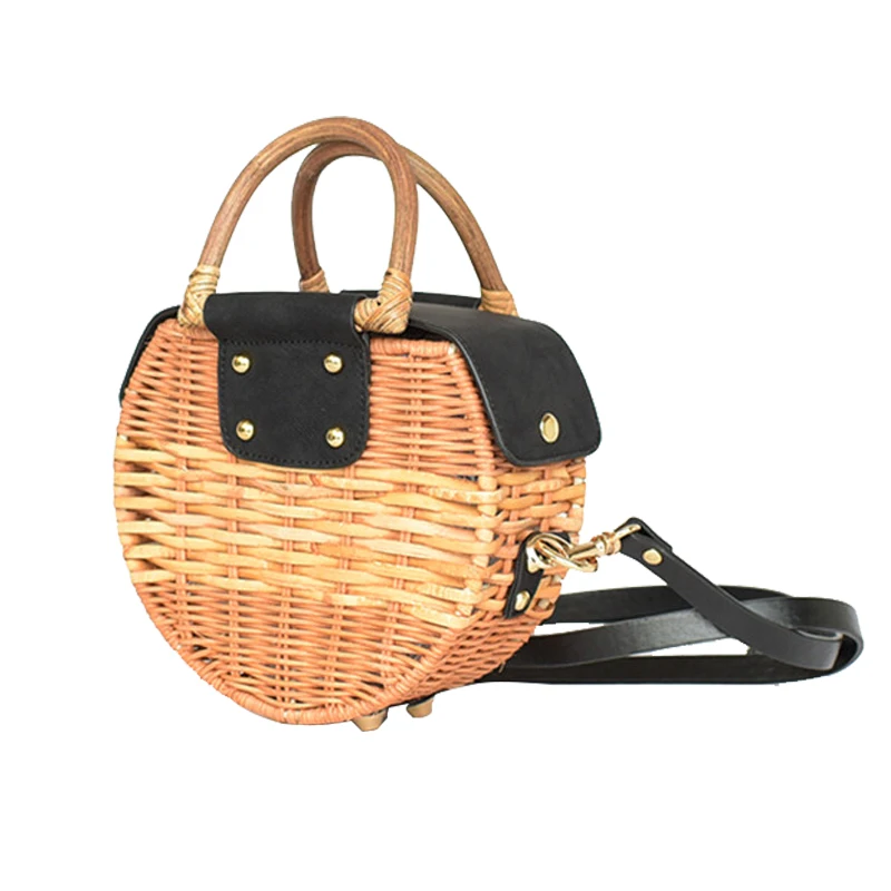 Новая модная стильная полукруглая плетеная Сумка из натурального ротанга с