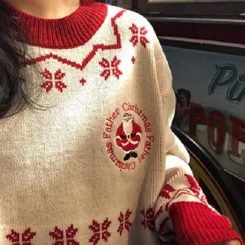 

Woman Sweaters Autumn and Winter Women's Loose Santa Claus Snowflake Pullover Sweater Knitwear Top Femme Chandails Pull Hiver