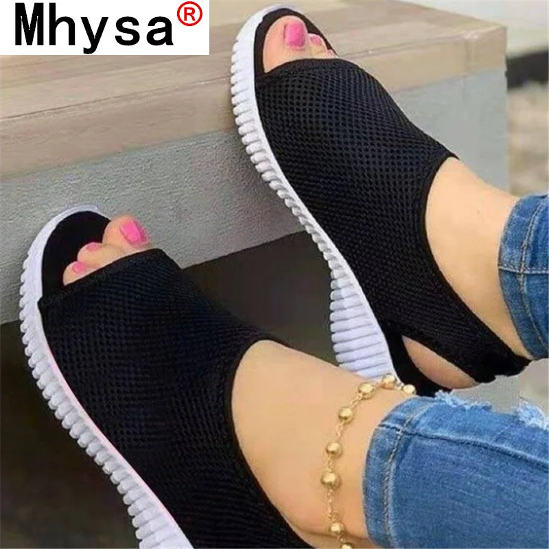 

2021 Women's Platform Wedges Casual Sandals Outdoor Comfortable Breathable Mesh Women Shoes Fashion Fish Mouth Set Foot Sandals