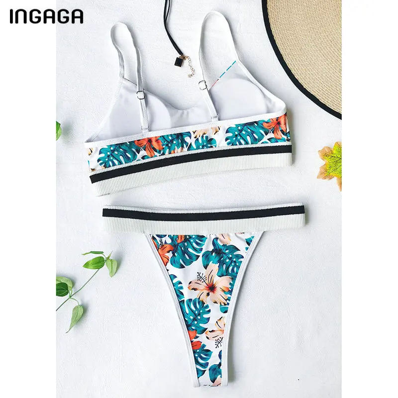 

INGAGA Push Up Bikinis 2021 Swimsuits Patchwork Swimwear Women Sexy Thong Biquini High Cut Bathing Suits New Ribbed Beachwear
