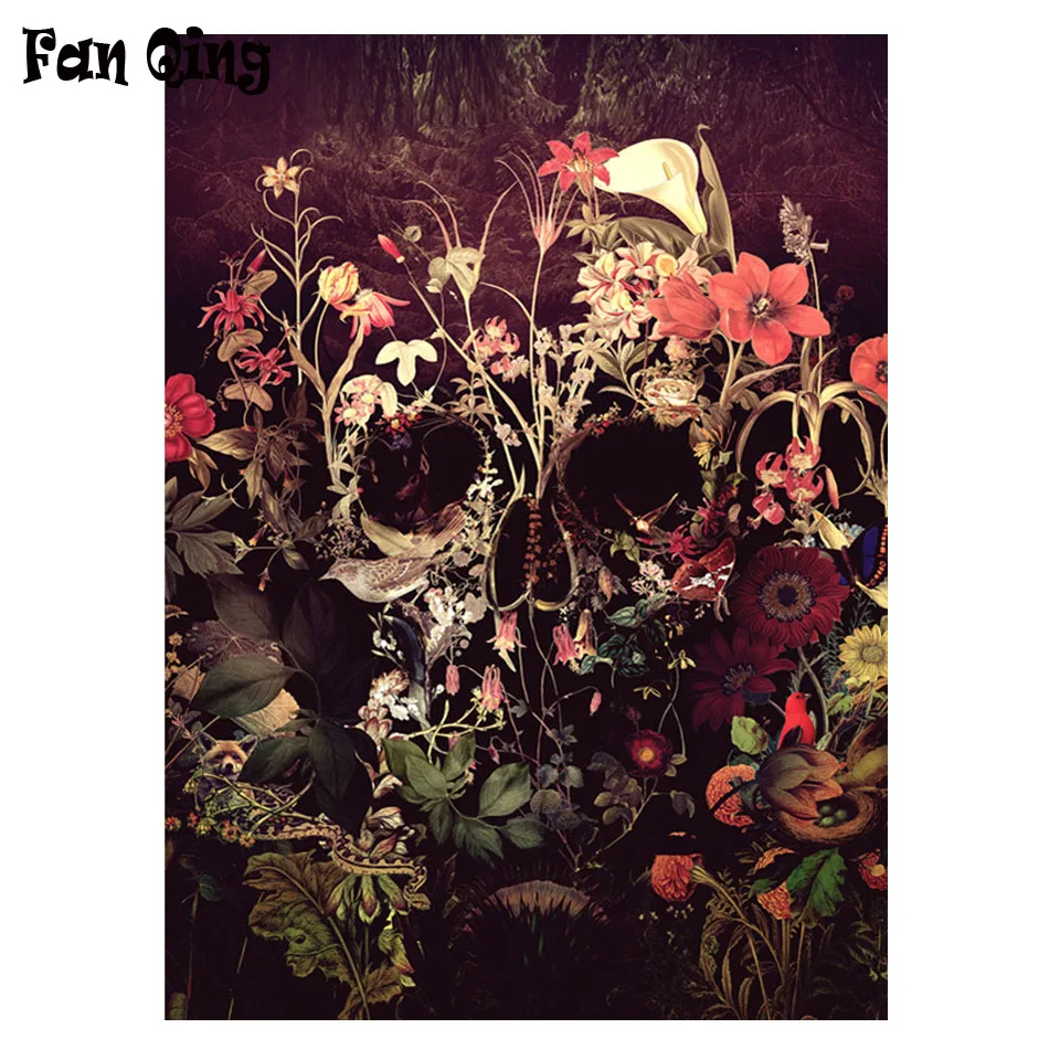 5d Diy Алмазная вышивка цветок Череп домашнее украшение круглая мозаика картины