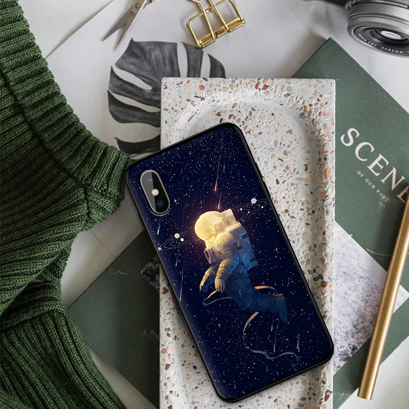 Мягкий силиконовый чехол для iPhone 6 6s 7 8 Plus X XR XS Max 5 5S SE телефона черный астронавты