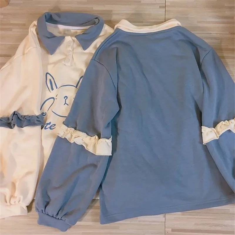 

Autumn Women Sweatshirts Casual Cute Rabbit Printed Long Sleeve Sweatshirt Loose Round Neck White Hoodies Sudadera Mujer Hoody