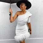Женское Бандажное платье Ocstrade, Белое Облегающее платье на одно плечо, с перьями, 2020