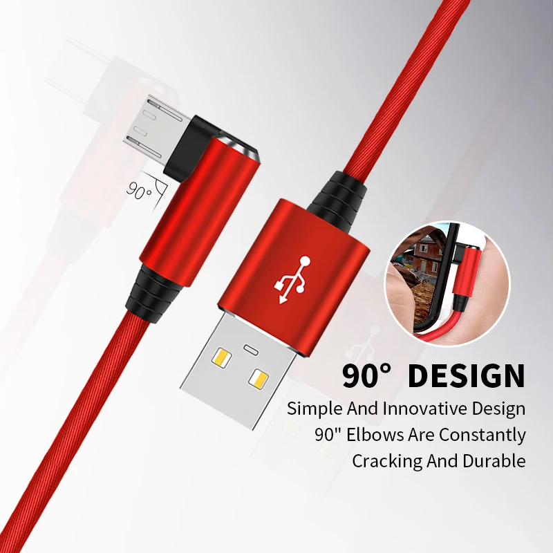 Posugear Micro USB кабель для быстрой зарядки шнур 90 градусов локоть нейлоновый плетеный