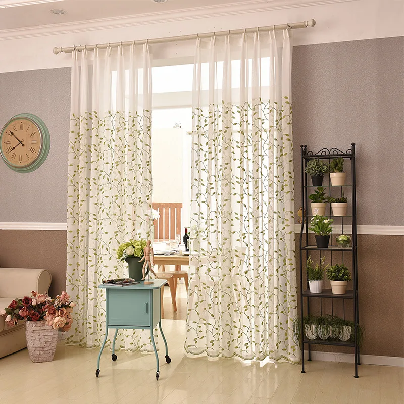 

Современный и простой пасторальный оконный экран, изысканный, маленький, с вышивкой в виде листьев, для гостиной, спальни