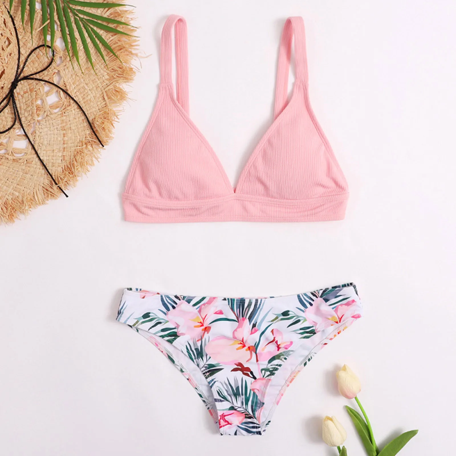 Сексуальный купальник женский из двух частей с принтом и открытой спиной