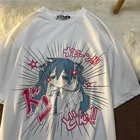 Хлопковая футболка в японском стиле, женская одежда в стиле оверсайз, двухмерная Свободная рубашка с коротким рукавом, Винтажная футболка, Женский Топ в стиле аниме для девушек