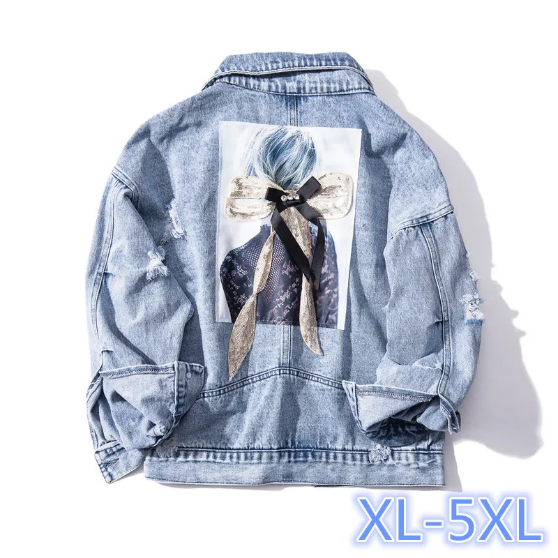 Женская джинсовая куртка свободного покроя размеры XL 2XL 3XL 4XL 5XL - купить по
