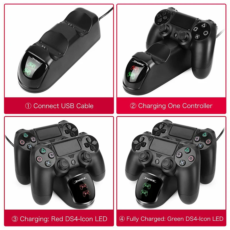 Зарядное устройство для двух геймпадов PS4 со светодиодным индикатором |