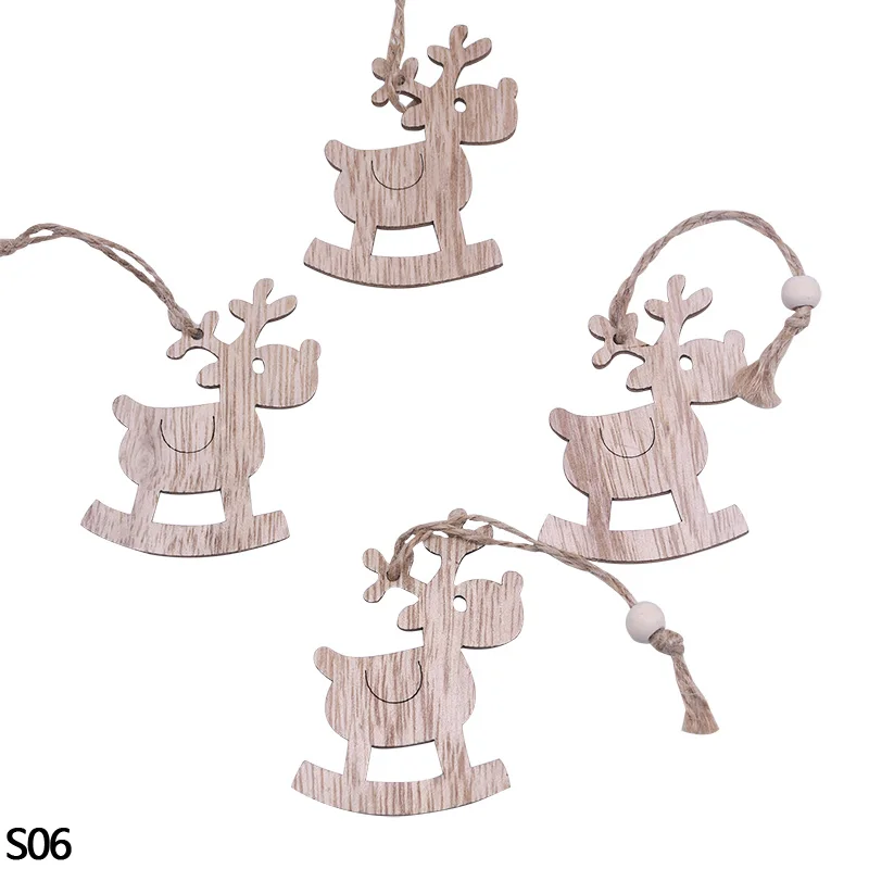 3/6pcs Christmas Wooden Pendant Wooden Hollow Snowflake Christmas Tree Hanging Decor For New Year Xmas Party Ornaments Kids Gift