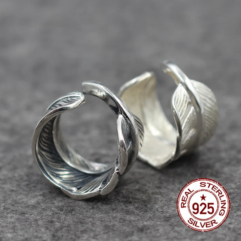 

S925 sterling silver openwork personality classic fashion feathers vintage engraving style high-end send love jewelery gifts