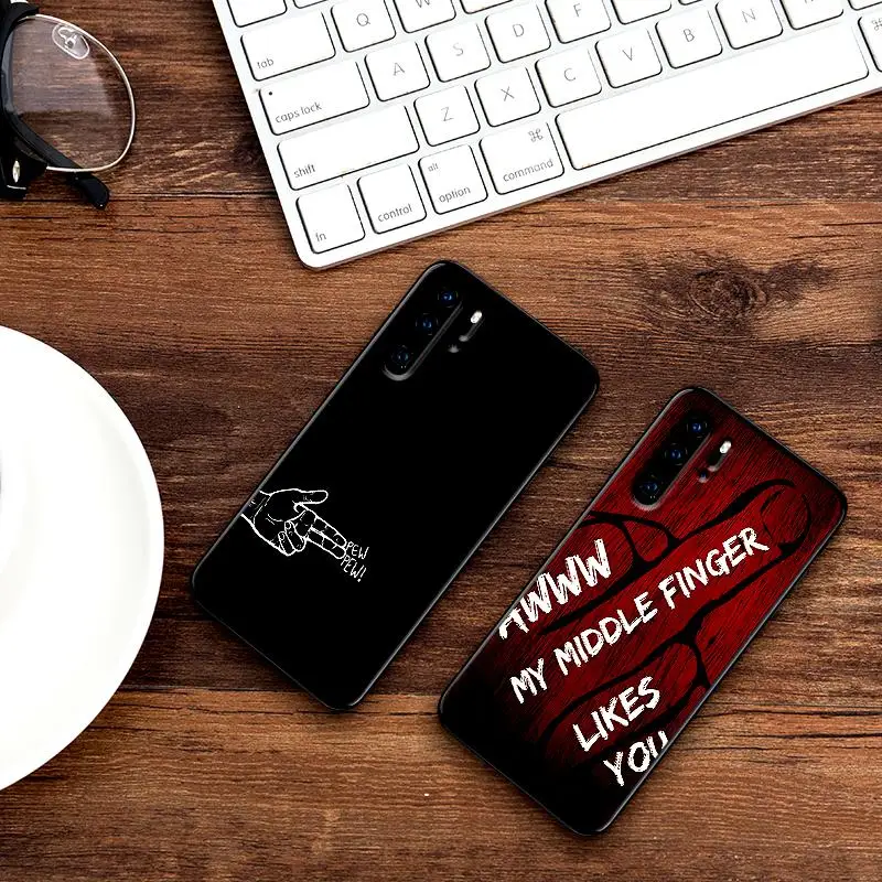 middle finger Luxury Black Case For Huawei P Smart Z 2018 P20 Pro P8 P9 Mini P10 2019 P30 LITE Cover | Мобильные телефоны и