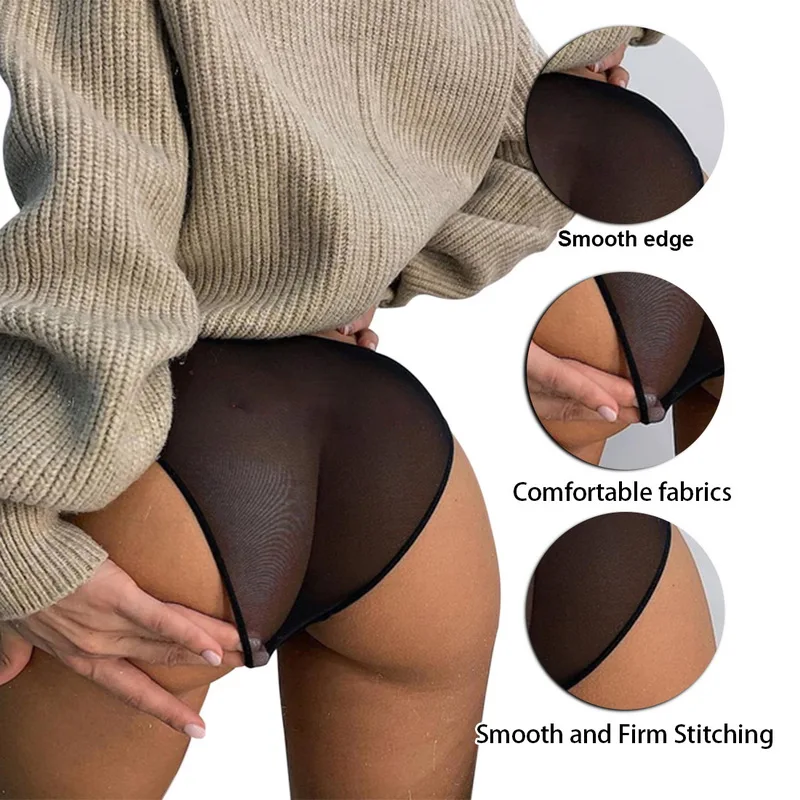 

Full Transparent Female Panties See Through Mesh Underwear Woman Sexy Seamless Briefs Ladies Solid Color Thin Underwear Low Rise