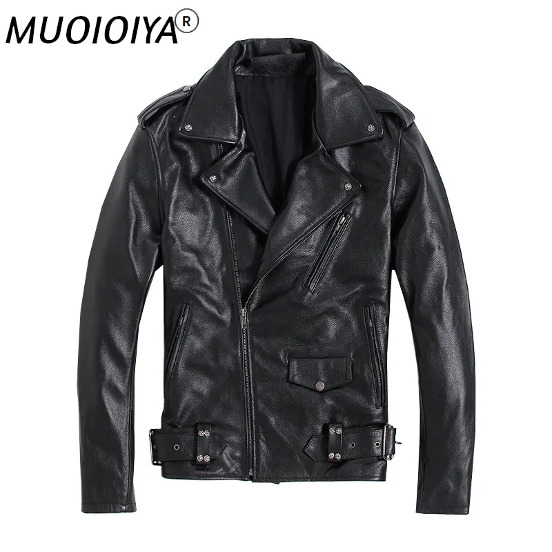 

2021 men's genuine First layer cowhide leather men's slim short motorcycle jacket coat punk plus size men's motorcycle clothing