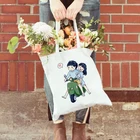 Модная женская сумка для покупок через плечо, мультяшная Холщовая Сумка-тоут для мальчиков и девочек с принтом для влюбленных, подарок на день святого Валентина для подруги или жены