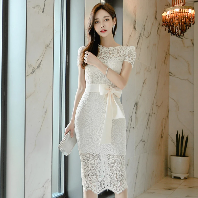 Платье женское кружевное с коротким рукавом Элегантное длинное вечернее