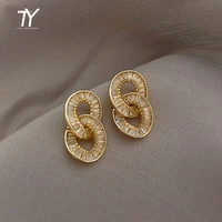 luxury zircon circle clasp gold colour pendant earrings for woman fashion korean jewelry 2020 new party girls unusual earrings