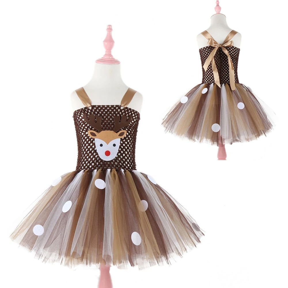 Moeble Christmas Deer Tutu Dress Baby Girls Birthday Party Dresses Purim Halloween Winter Cosplay Costume Clothes For Kids 1933