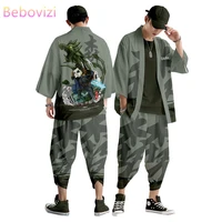 plus size s 6xl camouflage japanese kimono suit women men cosplay yukata clothing harajuku samurai cardigan tops pants sets