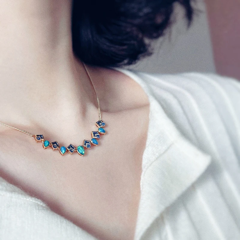 

AINUOSHI 18K Gold 0.8ct Natural Opal Real 0.8ct Sapphire Personalise Necklace for Women Vintage Punk Bohemia Style Jewelry 18''
