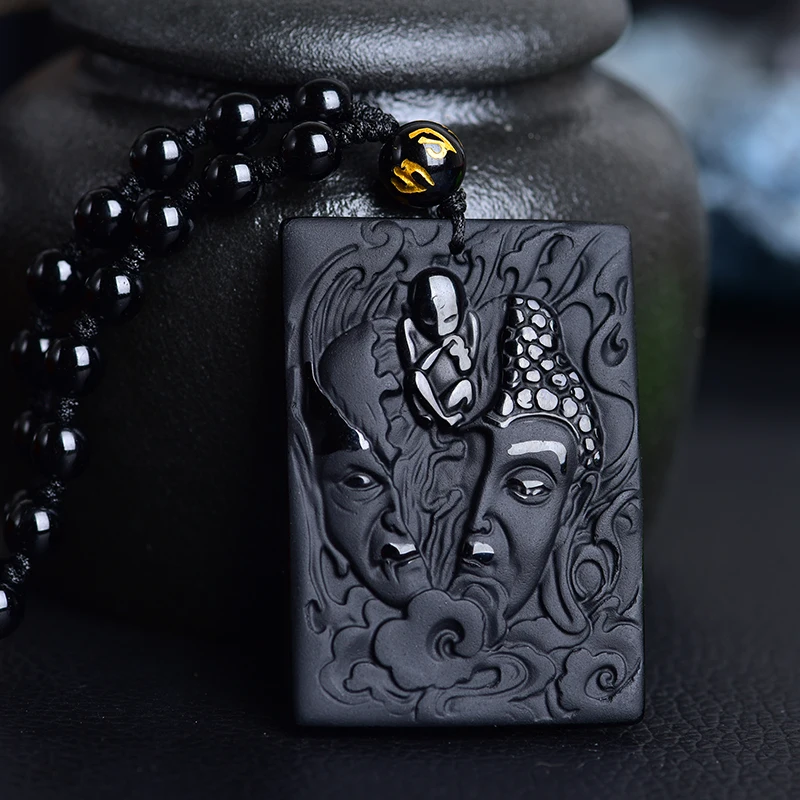 

Natural Obsidian Buddha devil Pendant Jewelry Lucky Exorcise evil spirits Auspicious Amulet Necklace Pendant Jade Fine Jewelry