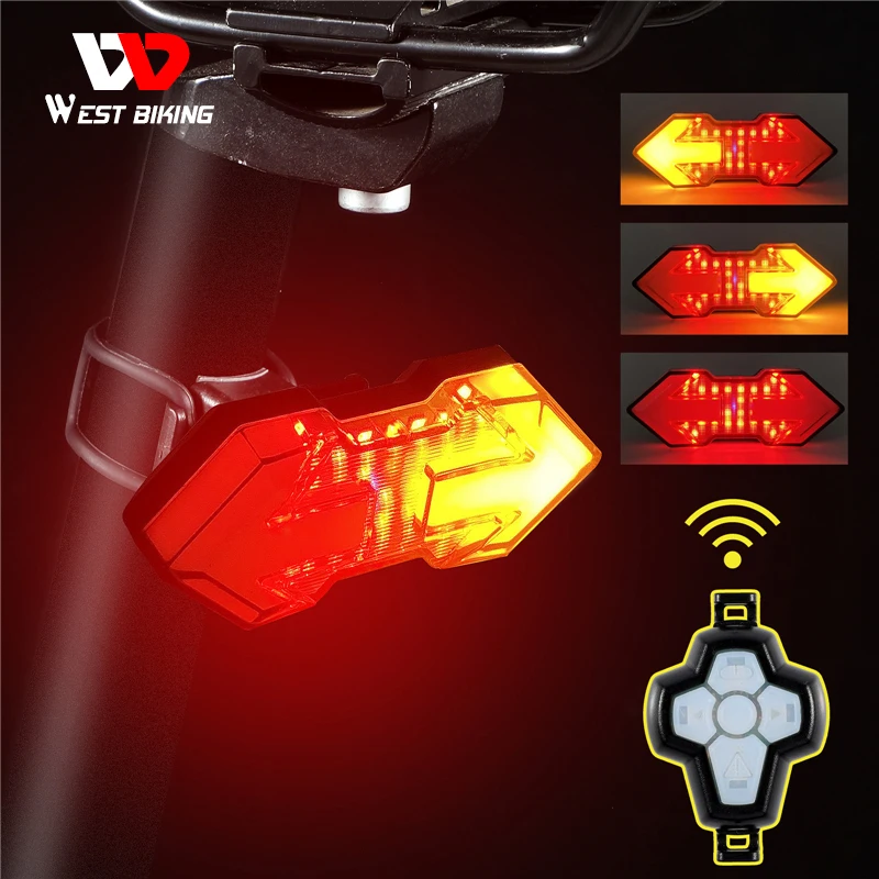 

WEST BIKING Wireless Remote Control Bicycle Turn Signal Light USB Rechargeable Bike Direction Indicator Smart Cycling TailLight