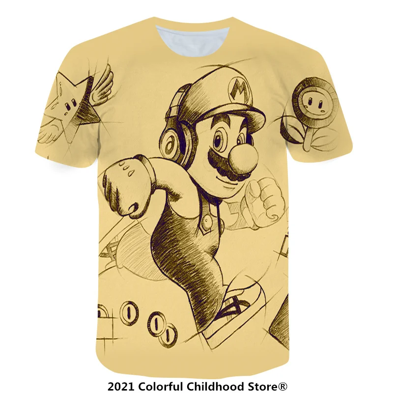

Mario Bros 3D Kids T-Shirt Print Funny Clothes Boys Costume Children Summer Tops Hot Game Kid Clothes Baby T-shirts New 2021