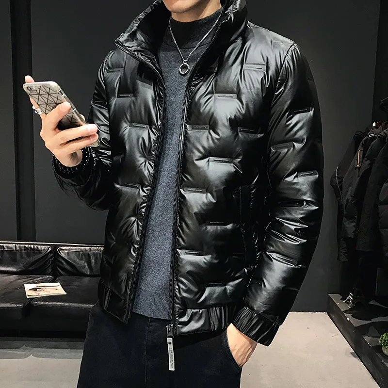 Winter Men's Down Jacket 80% White Duck Down Parka Thick Warm Stand Collar Outwear Black Glossy Men's Down Coat  High Quality