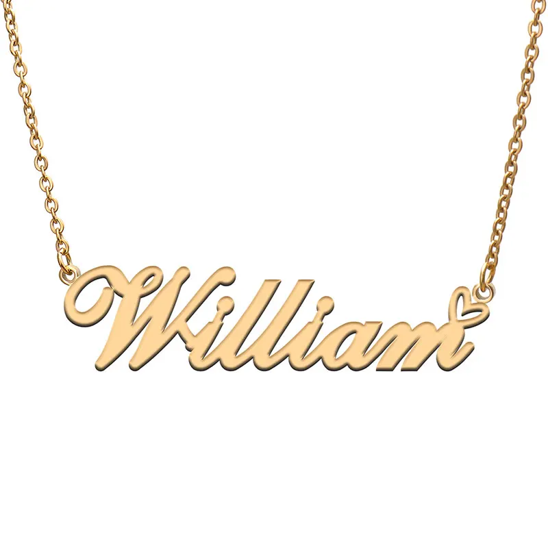 

William Love Heart Name Necklace Personalized Gold Plated Stainless Steel Collar for Women Girls Friends Birthday Wedding Gift