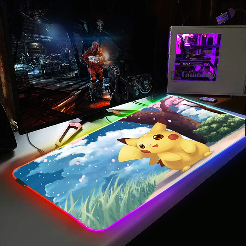 Большой офисный RGB коврик для мыши со светодиодный Ной подсветкой игровой