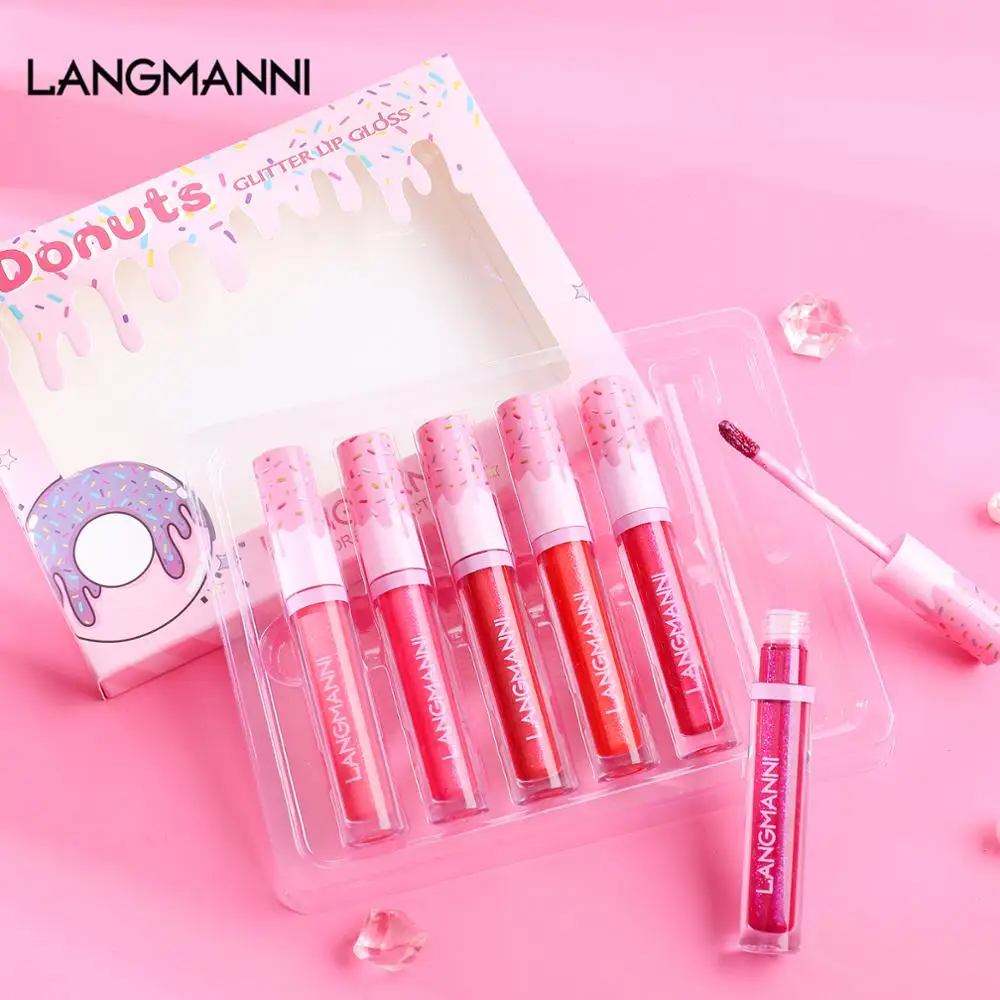 Блестящий Блеск для губ в форме пончика 6 шт./компл. блестящая Алмазная жидкая