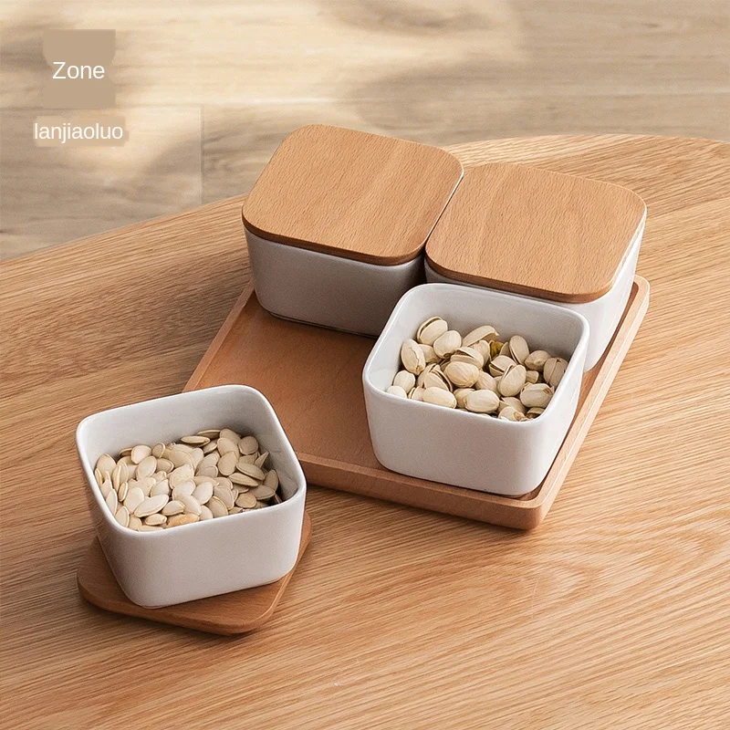 

Household ceramic grid dessert dried fruit platter sauce tableware snacks divider wood plate