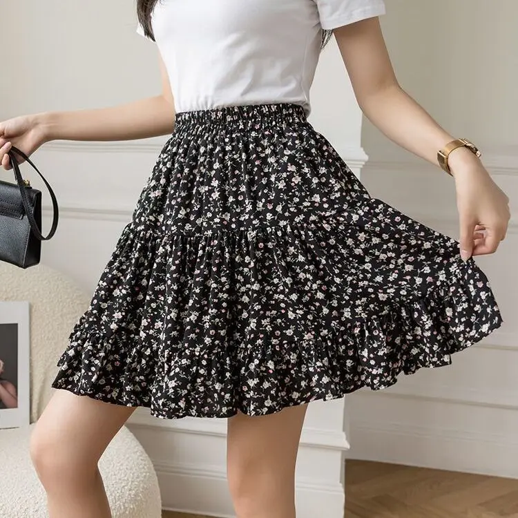 

Retro floral skirt for women's summer 2021 new Korean lotus leaf age reducing sweet elastic waist A-line short skirt