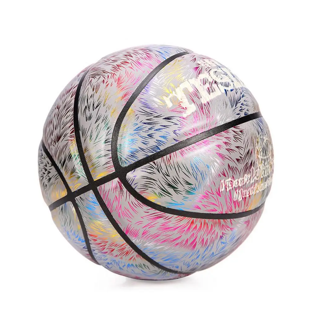 

7 Size Colorful Reflective PU Leather Ball Cool Night Glowing Basketball For Gifts